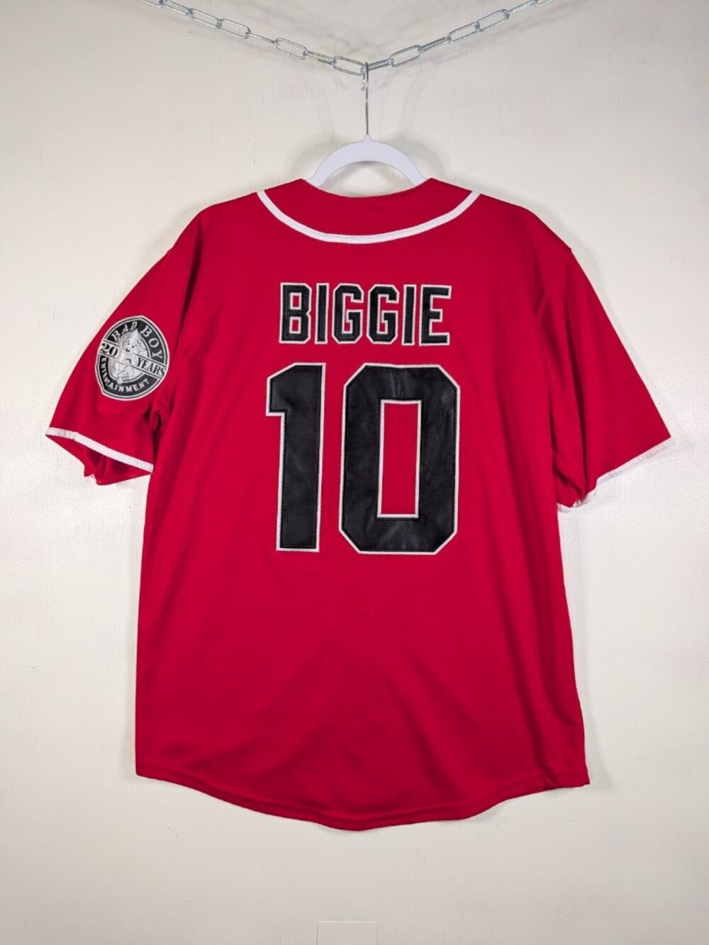Notorious BIG Biggie #10 Bad Boy Entertainment 20 Years Baseball Jersey Red S
